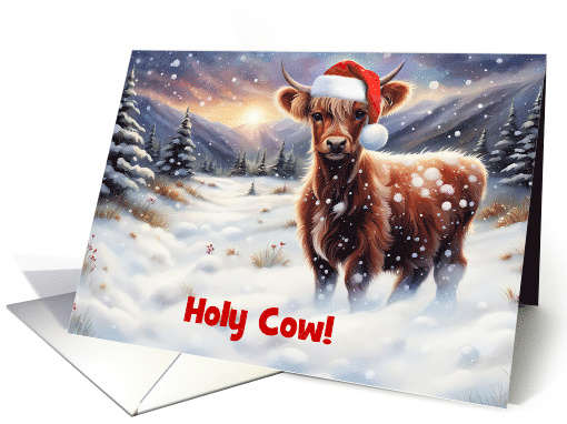 Christmas Happy Holidays Cute Highland Cow in the Snow Custom card