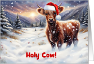 Christmas Happy Holidays Cute Highland Cow in the Snow Custom card