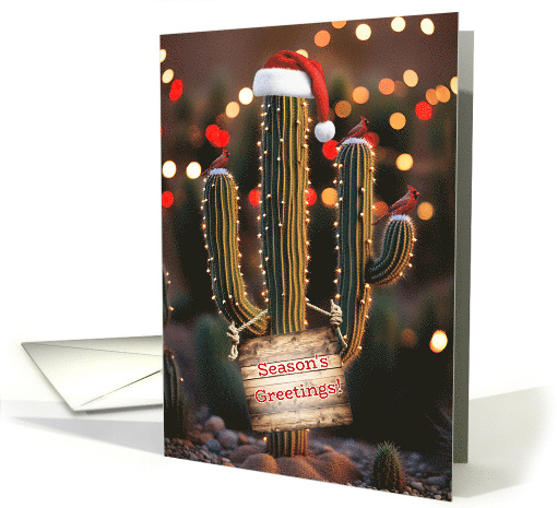 Christmas Holiday Cactus Desert with Cardinals Seasons Greetings card