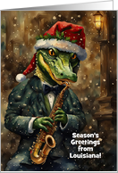 Louisiana Christmas Holiday Cute Alligator Playing a Saxophone Custom card