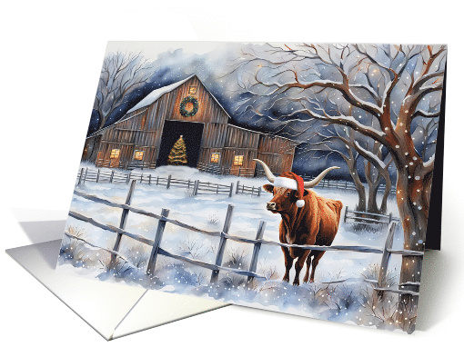 Cute Country Western Longhorn Seasons Greetings Christmas... (1863322)