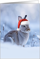 Rabbit in the Snow Cute Bunny with Santa Hat Hoppy Holidays card