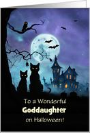 Goddaughter Happy Halloween Cute Black Cats Bats Owl Customizable card