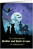 Brother and Sister in Law Happy Halloween Cute Cats Owl Custom card