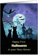 1st Halloween in your New Home Cute Black Cats and House Customizable card