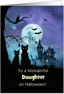 Daughter Happy Halloween Cute Black Cats Bats and Owl Customizable card