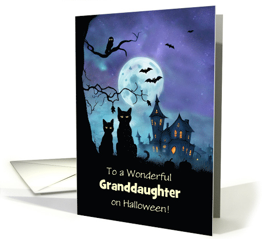 Granddaughter Happy Halloween Black Cats Bats and Owl Cute Custom card