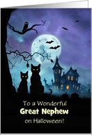 Great Nephew Halloween with Haunted House and Black Cats Cute Custom card