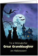 Great Granddaughter Cute Happy Halloween with Black Cats Custom card