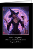 Neighbor Halloween Humorous Witch with Wine Custom Cover Text card
