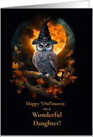 Daughter Happy Halloween with Owl in Fall Foliage Witch or Warlock Hat card