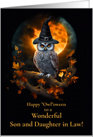 Son and Daughter in Law Wife Cute Owl Happy Halloween card