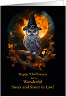 Sister and Sister in Law Wife Happy Halloween Cute Owl and Moon Fun card