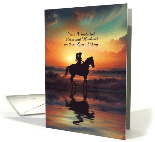 Niece and Husband Happy Wedding Anniversary Romantic Beach Custom card