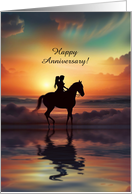 Wedding Anniversary with Couple Horse Riding Beach Custom Romantic card