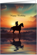 Birthday Love Romantic Couple Riding on the Beach at Sunset Custom card
