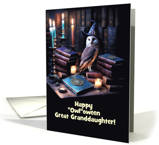 Great Granddaughter Magical Happy Halloween with Owl Books Custom card