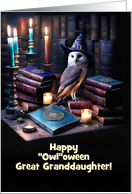 Great Granddaughter Magical Happy Halloween with Owl Books Custom card