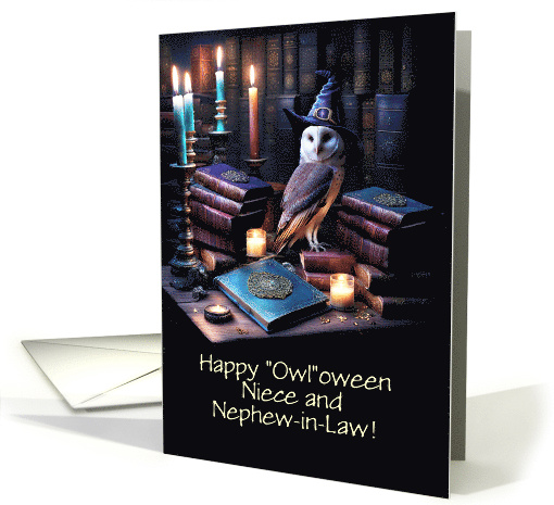 Niece and Husband Nephew in Law Cute Halloween Owl Books Custom card