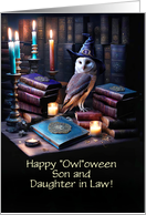 Son and Wife Daughter in Law Cute Halloween Owl Magical Books Custom card