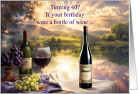 40th Birthday Wine Humor with Bottle of Wine Glass Grapes Outdoors card