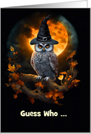 Missing you at Halloween Cute Owl in and Moon Autumn Leaves Custom card