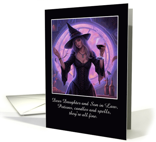 Daughter and Son in Law Happy Halloween Wine Witch Humor Custom card