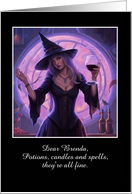 Halloween Wine and Pretty Witch Custom Name Humorous card