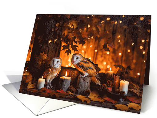 Owl and Candles Fall Foliage Pretty Mystical Happy Halloween Cute card