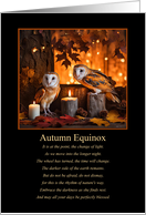 Autumn Fall Equinox Mabon with Owls and Candles Fall Foliage and Poem card