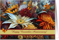 November Wedding Anniversary with Pretty Fall Colored Flowers Custom card