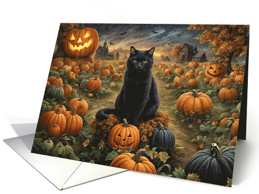 Black Cat and Jack O Lanterns in a Pumpkin Patch Cute... (1869396)