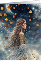 Autumn Fall Equinox Mabon Pretty Gypsy Bohemian Lady with Leaves card