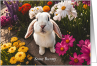 Thinking of You Cute Lop Eared White Bunny Rabbit in Flowers card