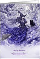 Granddaughter Happy Halloween Beautiful Witch and Cat Custom Text card