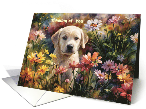 Cute Yellow Labrador Retriever Flower Garden Thinking of... (1871296)