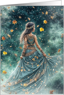 Autumn Fall Equinox Bohemian Inspired Child in the Fall Leaves Mabon card