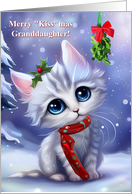 Granddaughter Christmas Holiday Cute Cat with Mistletoe card