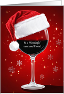 Aunt and Uncle Christmas Holiday Red Wine and Snow Flakes Funny card
