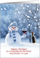 Brother and Sister in Law Christmas Holidays Funny Wine Snowman Custom card
