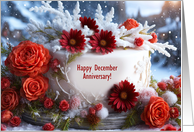 Happy December Anniversary with Pretty White Cake Flowers Custom card