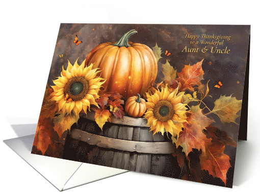 Aunt & Uncle Happy Thanksgiving with Sunflowers and Fall Foliage card