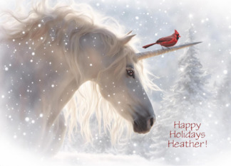Christmas Happy Holidays Custom Name with Magical Unicorn in the Snow