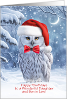 Daughter and Son in Law Happy Holidays Cute Owl in Snow Custom card
