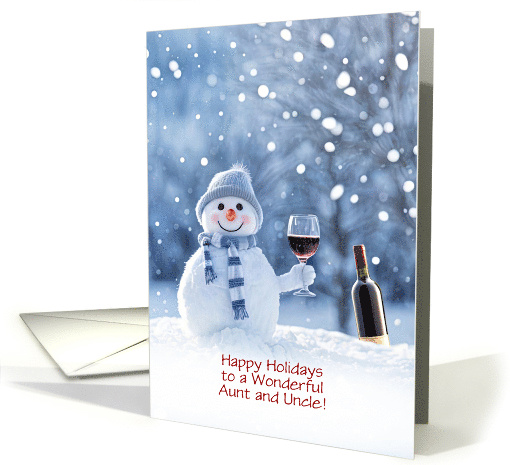 Aunt and Uncle Humorous Happy Holidays with Snowman Wine Custom card