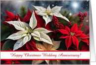 Christmas Anniversary with Bouquet of Poinsettias Custom Cover Text card