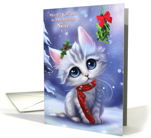 Niece Cute Christmas Happy Holidays with Darling Cat Mistletoe card