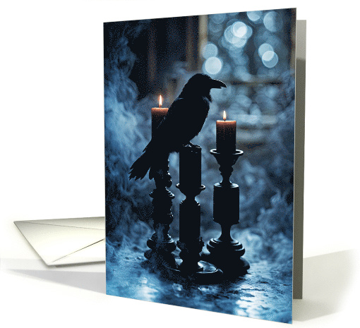 Samhain Raven and Candles Gothic with Smoky Background Mystical card