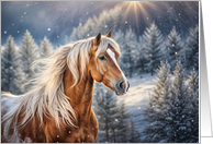 Horse in the Snow Beautiful Flowing Mane Seasons Greetings card