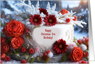 Christmas Eve Birthday with Cake and Red Flowers Custom Cover card